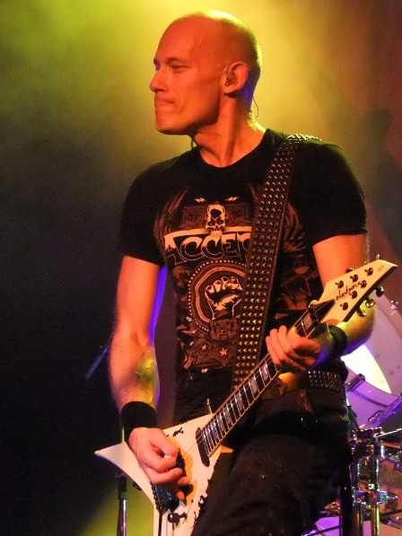 Wolf Hoffmann on guitars with Accept