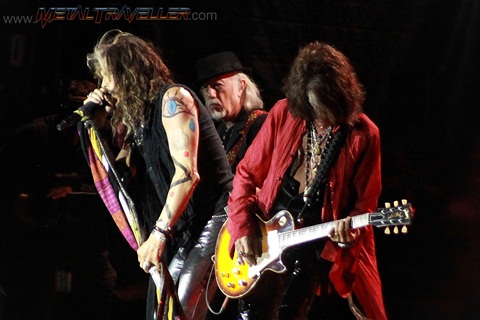 Steven Tyler, Brad Withford and Joe Perry from Aerosmith live in Clisson