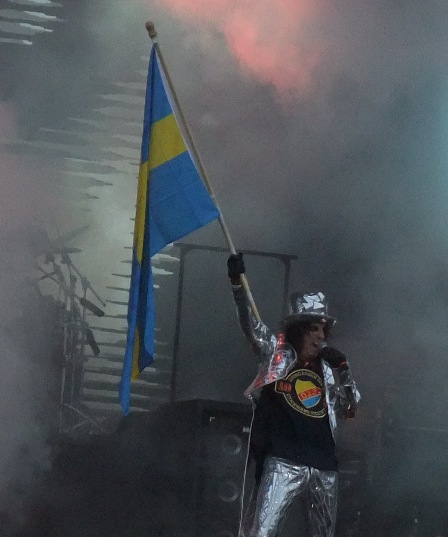 Alice Cooper with a fla of Sweden at the Sonisphere Festival in Stockholm