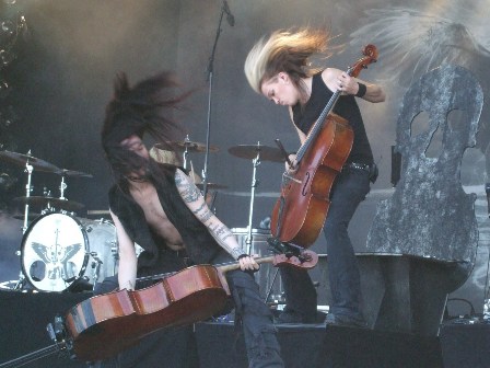 Perttu Kivilaakso and Eicca Toppinen from Apocalyptica live at Sweden Rock Festival, Sweden, June 2008