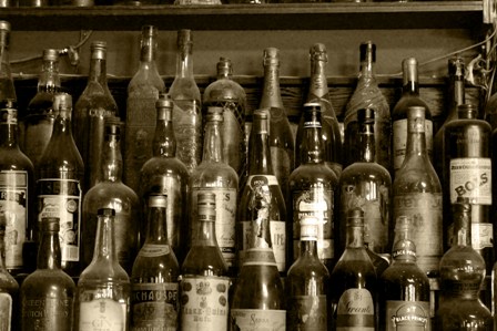 Old bottles at the Touring Club Hotel