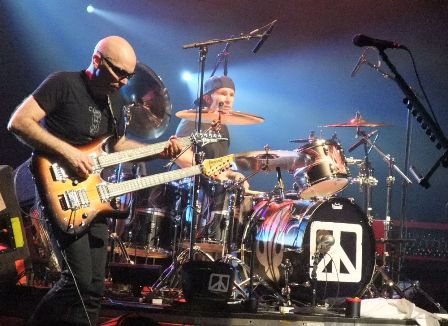 Chad Smith and Joe Satriani witha double guitar