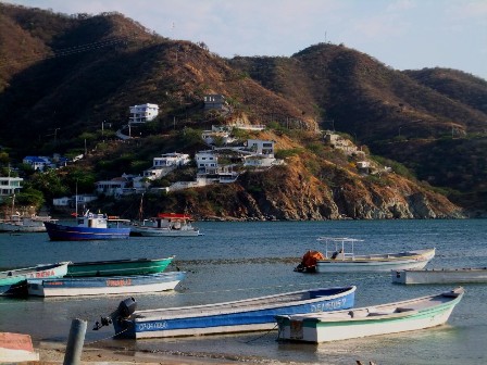 Boats by the sea and the hills around Taganga