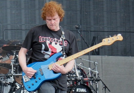 Bass player Eddie Moohan, live with Diamond Head