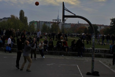 Playing basketball in Berlin's Mauerpark, Germany