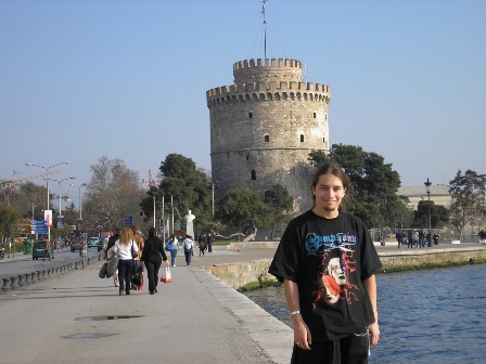 Metal Traveller with the White Tower in Thessaloniki, Greece