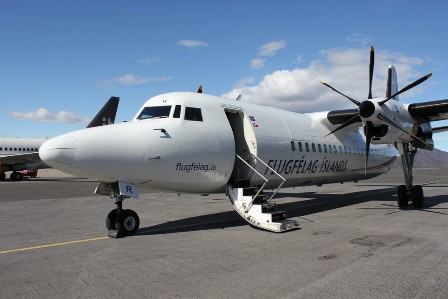 Air Iceland Fokker 50 in Narsarsuaq Airport UAK, Greenland