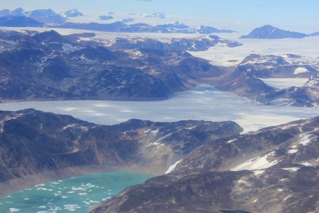 Ice and mountains from the sky in Greenland