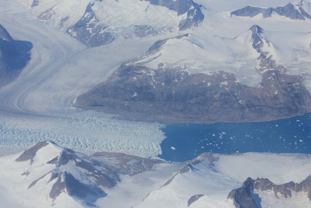 An ice fjord seen from the sky