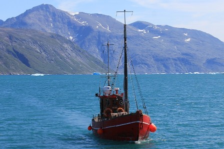 The ship Puttut arriving at the harbour of Qassiarsuk