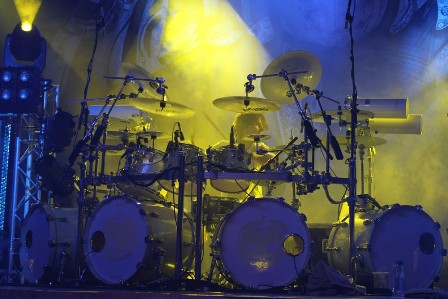 Dani Löble on drums, live with Helloween