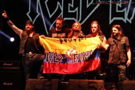 Iced Earth holding the flag of Colombia at Royal Center in Bogotá