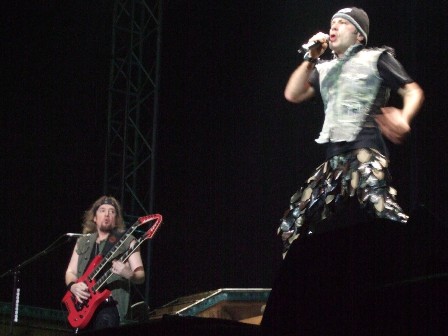 Bruce Dickinson and Adrian Smith with his double guitar playing Children Of The Damned - Iron Maiden in Belgrade Arena, Serbia - February 10 2009