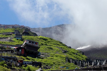 clouds, blue sky... green and rocky soil. You never know what climbimng the mountain is about