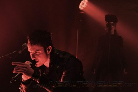 Tommy Karevik and Elize Ryd on stage with Kamelot in Paris