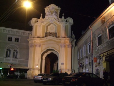 Gates of the Church of he Holy Trinity in Vilnius, by night