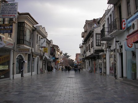 The main pedestrian street in Ohrid, Macedonia