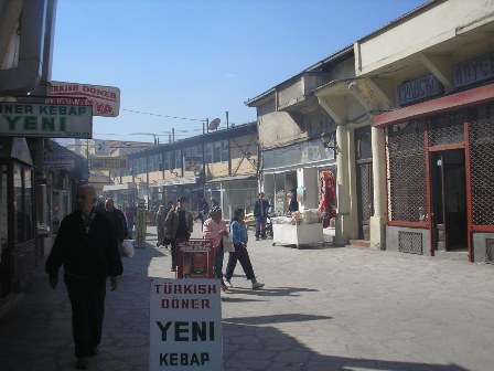 Colourful street in Skopje's old town, Macedonia