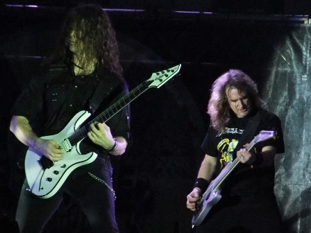 Chris Broderick and Dave Ellefson from Megadeth live at the Polideportivo Envigado