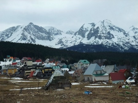 Mountains and the town of Žabljak in Montenegro