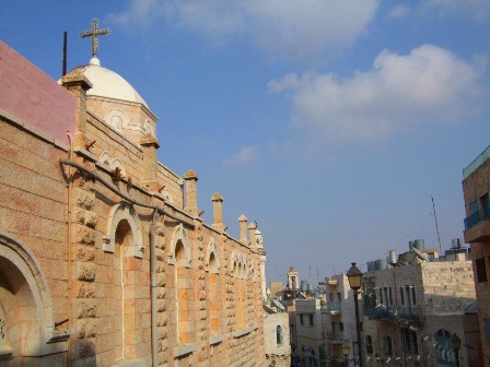 St Mary Syrian Orthodox Church  with the Nativity Church and the Mosque Of Omar on the background.