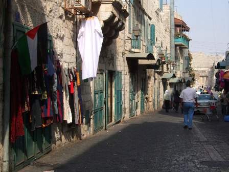 Streets in Bethlehem with the Palestinian Flag