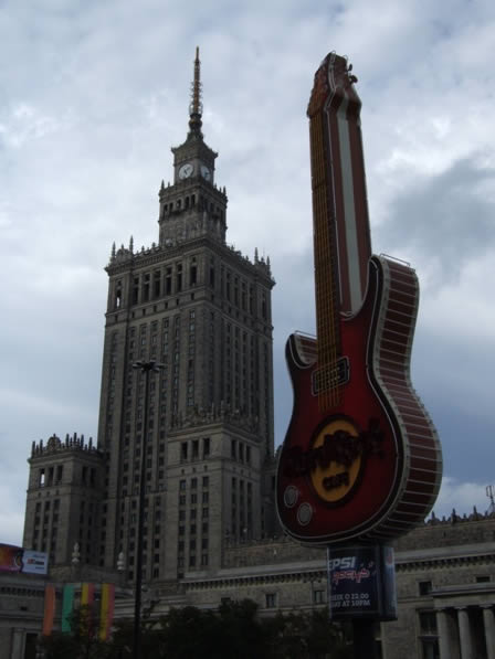 The Palace Of Culture and Science and the Hard Rock Café of Warsaw