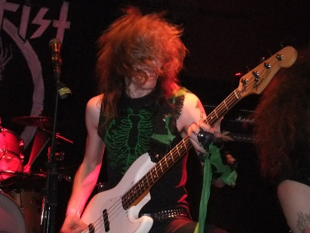 Johnny Exciter on bass - Skull Fist live in concert