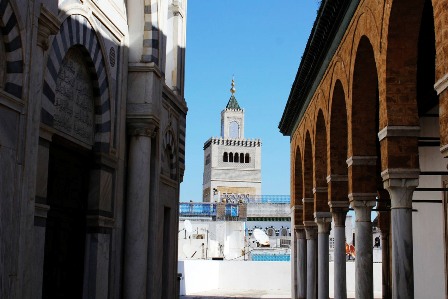 Minaret of the Zitouna Mosque, as seen from the Youssef Dey Mosque in Tunis